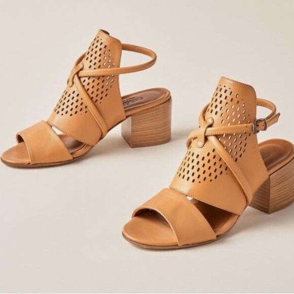 Sundance Tan Leather Heeled Gianna Sandals sz 8.5 Boho Coastal Cowgirl - Picture 1 of 10